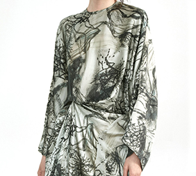 Dan Yuan Ink Painting Printed Three-dimensional Cut Dress